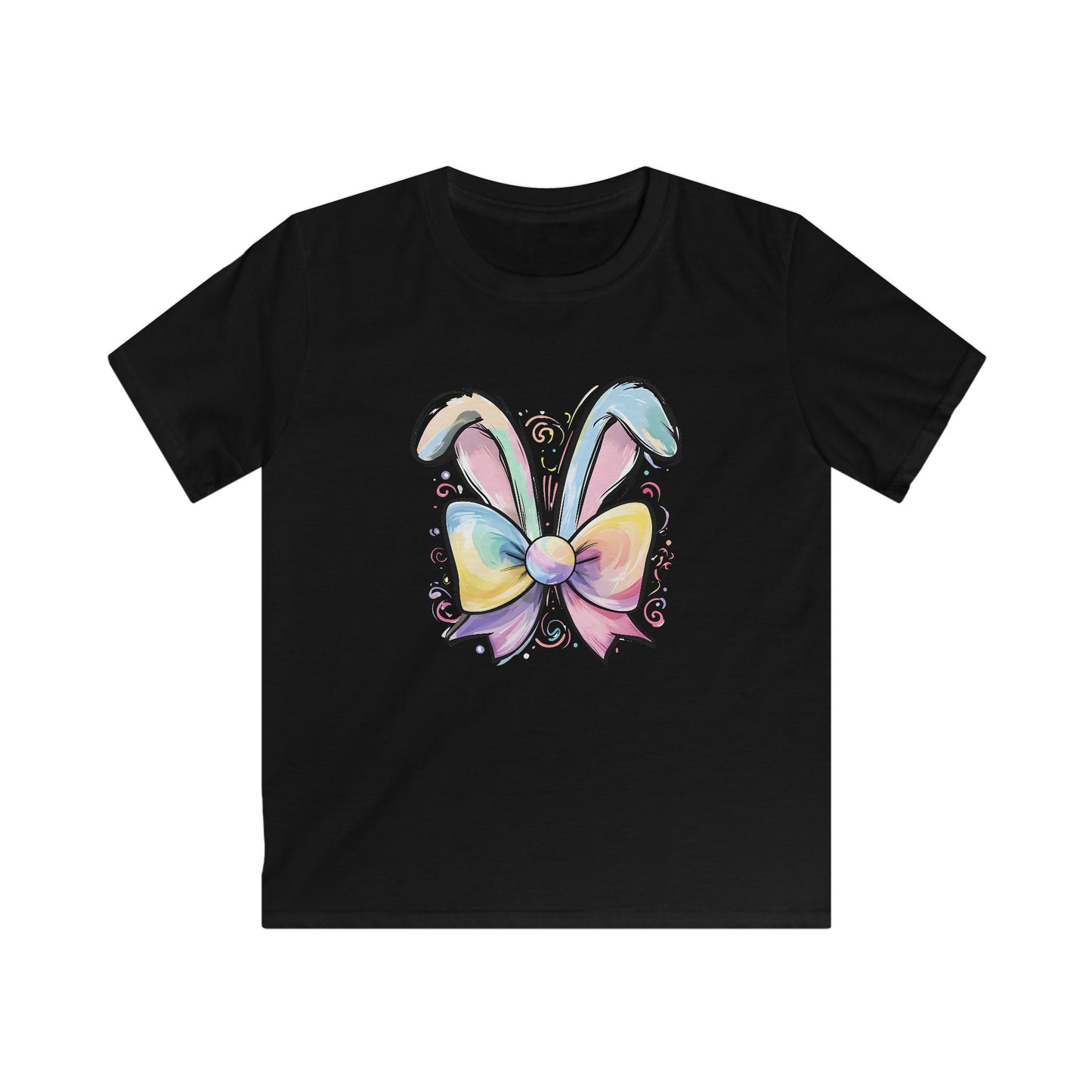 Kids Tee — Pastel Bunny Ears & Rainbow Bow Easter Shirt