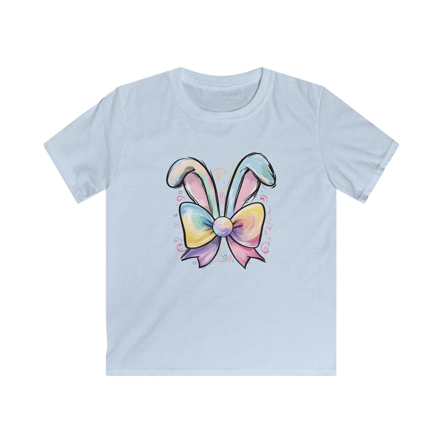 Kids Tee — Pastel Bunny Ears & Rainbow Bow Easter Shirt