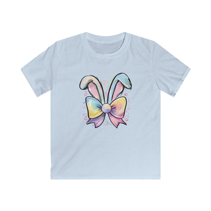 Kids Tee — Pastel Bunny Ears & Rainbow Bow Easter Shirt