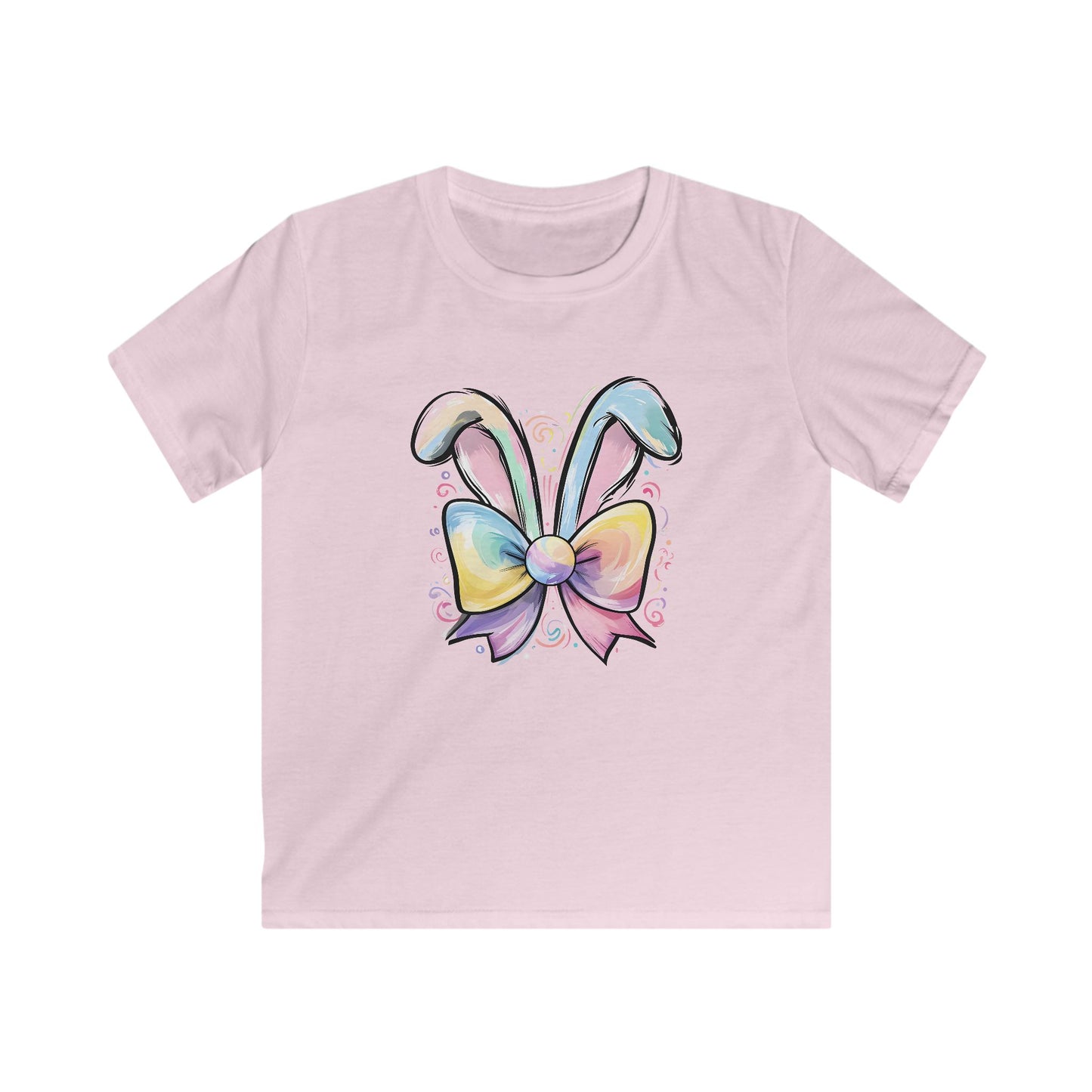 Kids Tee — Pastel Bunny Ears & Rainbow Bow Easter Shirt