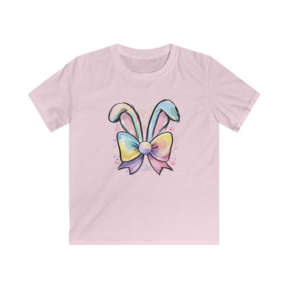 Kids Tee — Pastel Bunny Ears & Rainbow Bow Easter Shirt