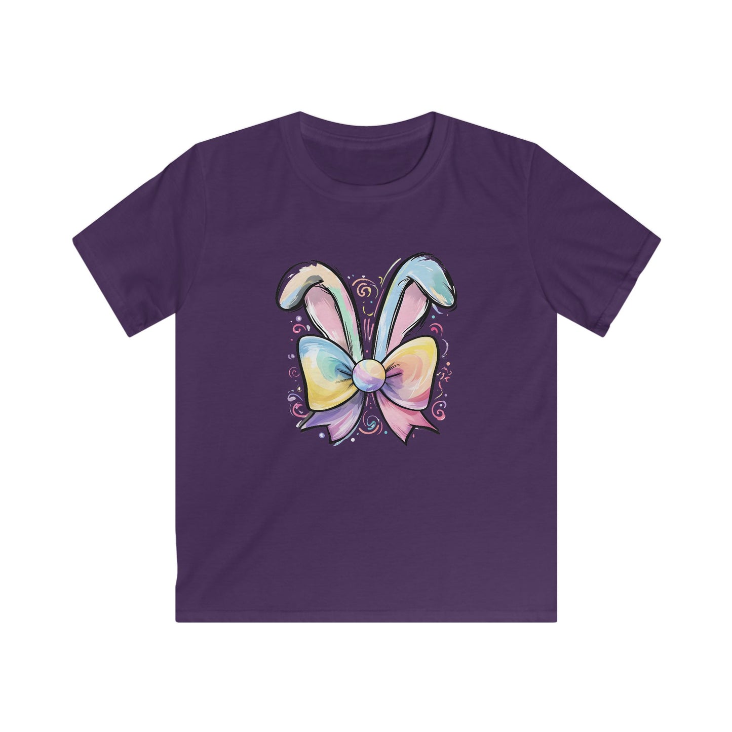 Kids Tee — Pastel Bunny Ears & Rainbow Bow Easter Shirt