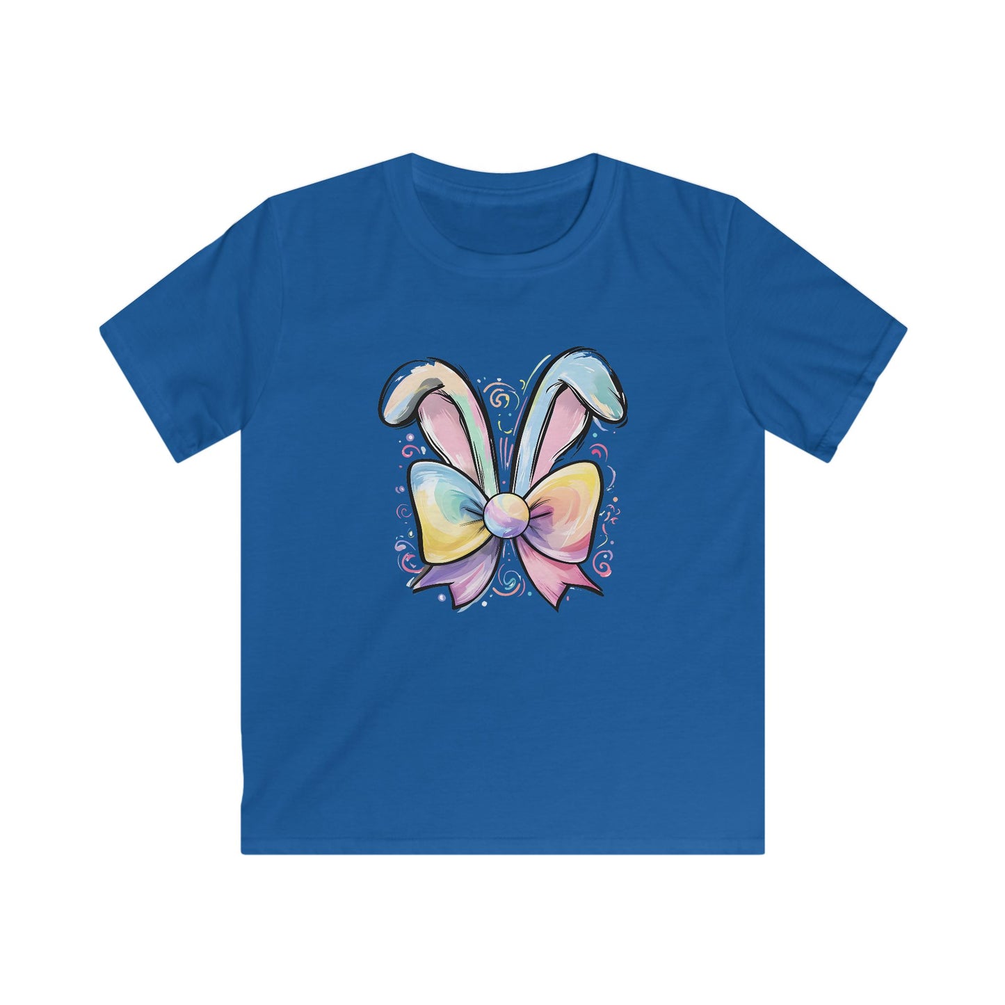 Kids Tee — Pastel Bunny Ears & Rainbow Bow Easter Shirt