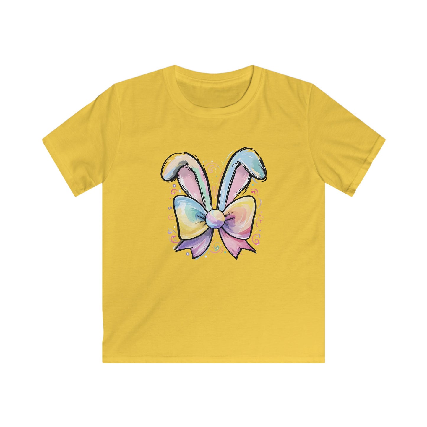 Kids Tee — Pastel Bunny Ears & Rainbow Bow Easter Shirt
