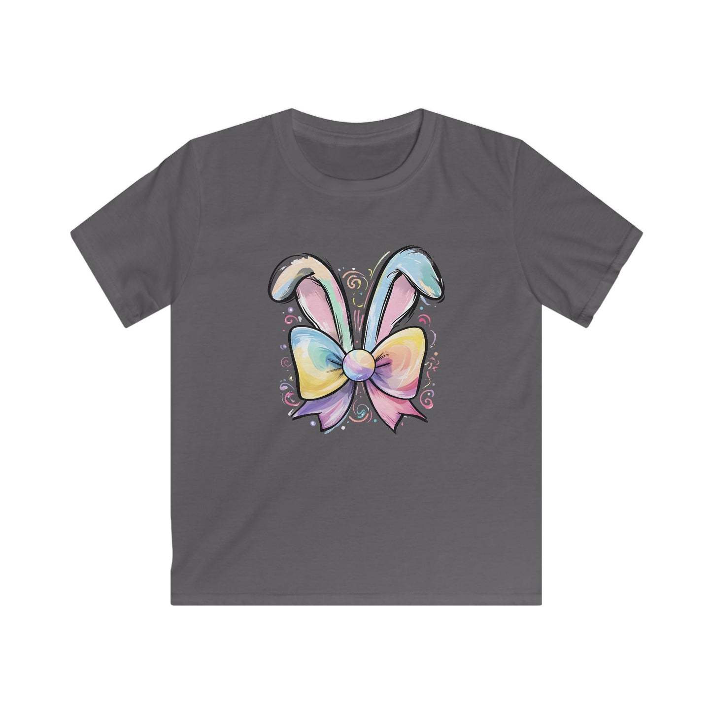 Kids Tee — Pastel Bunny Ears & Rainbow Bow Easter Shirt
