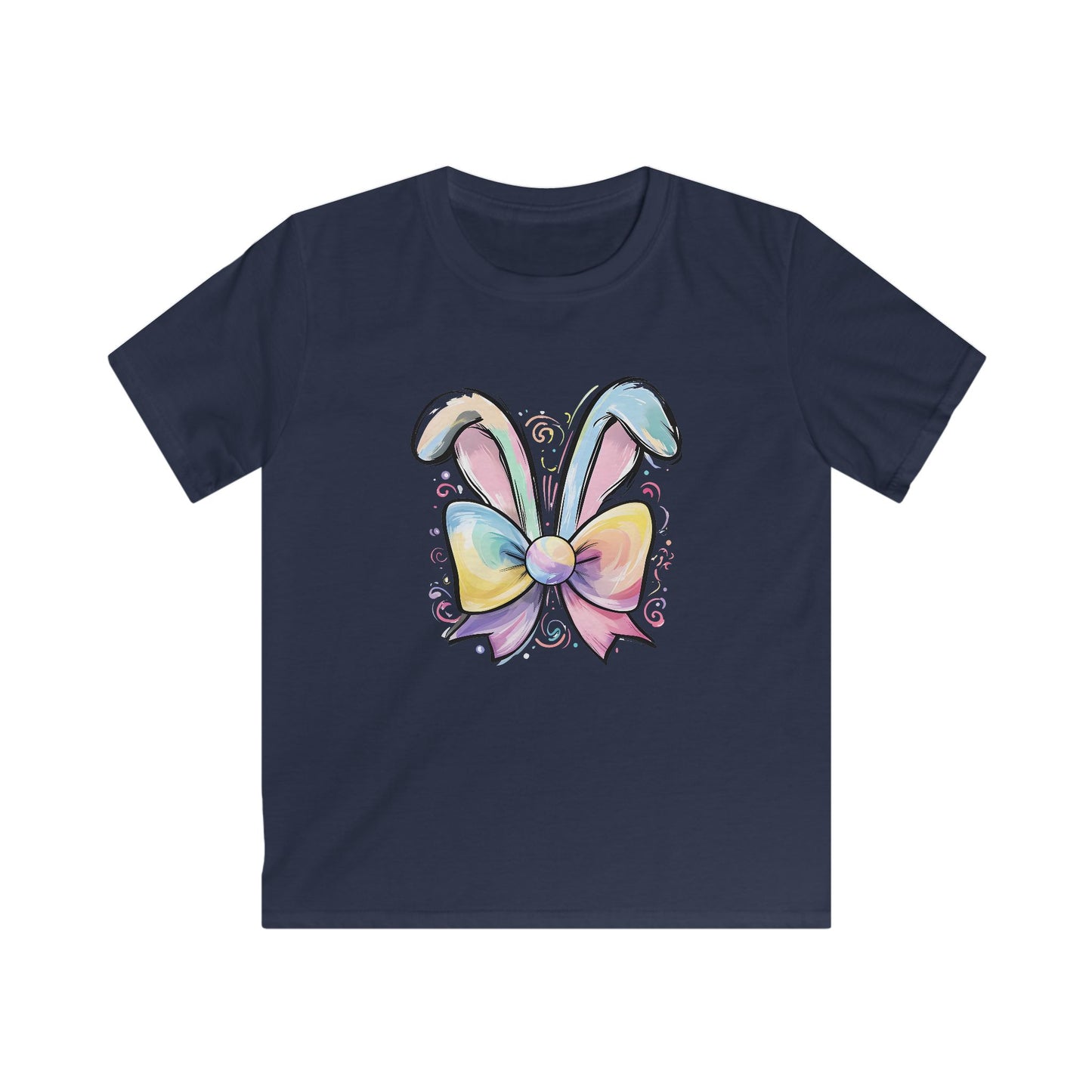 Kids Tee — Pastel Bunny Ears & Rainbow Bow Easter Shirt