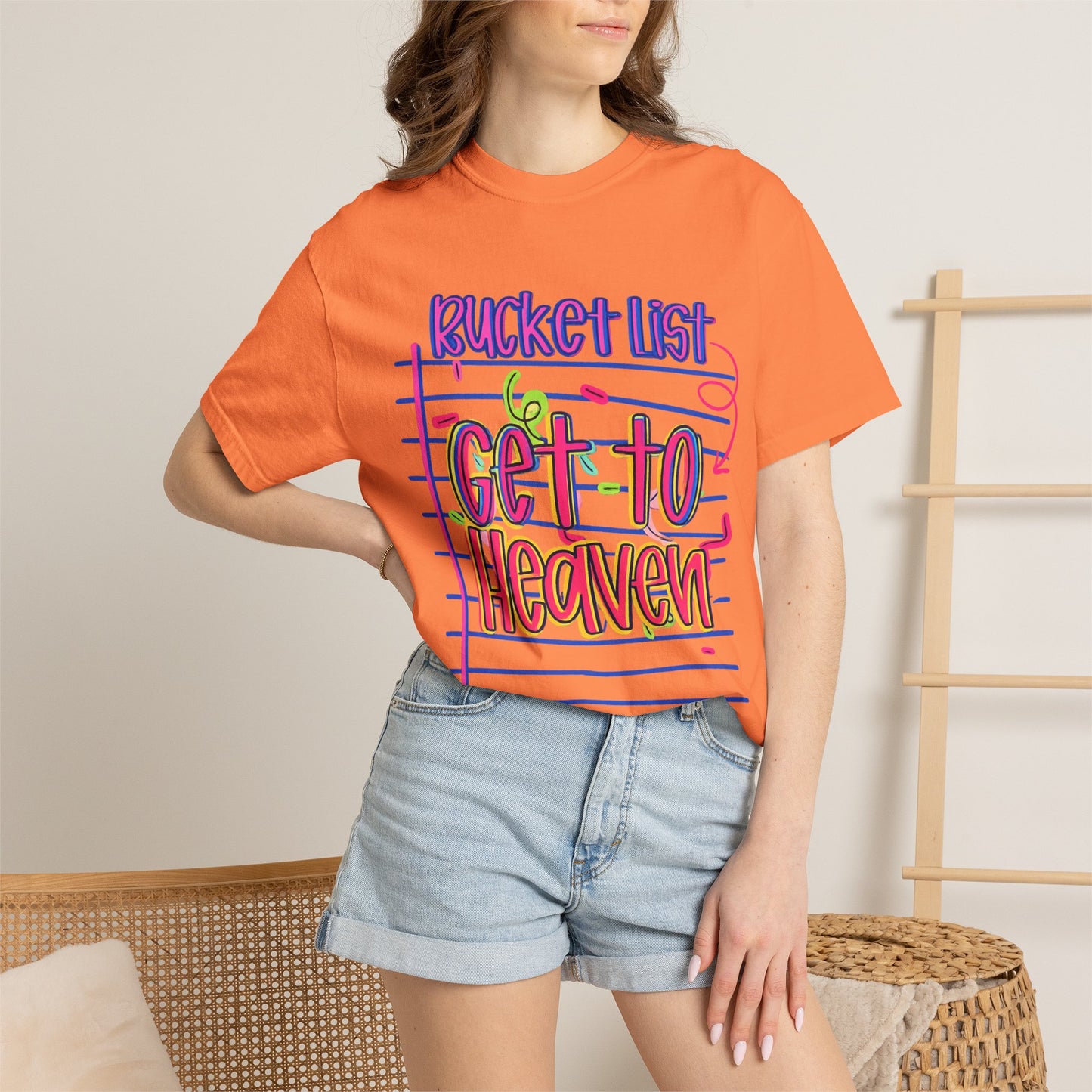 Get to Heaven T-Shirt — "Bucket List" Colorful Notebook Graphic