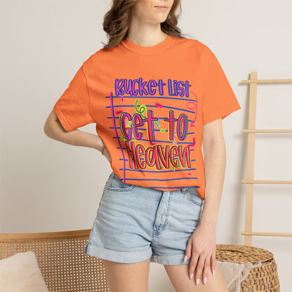 Get to Heaven T-Shirt — "Bucket List" Colorful Notebook Graphic