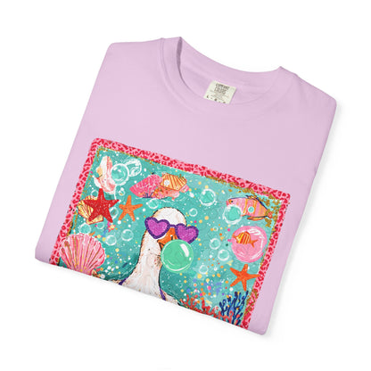 Sea Duck Mermaid T-Shirt — Whimsical Beach Graphic Tee with Sunglasses & Shell Bra