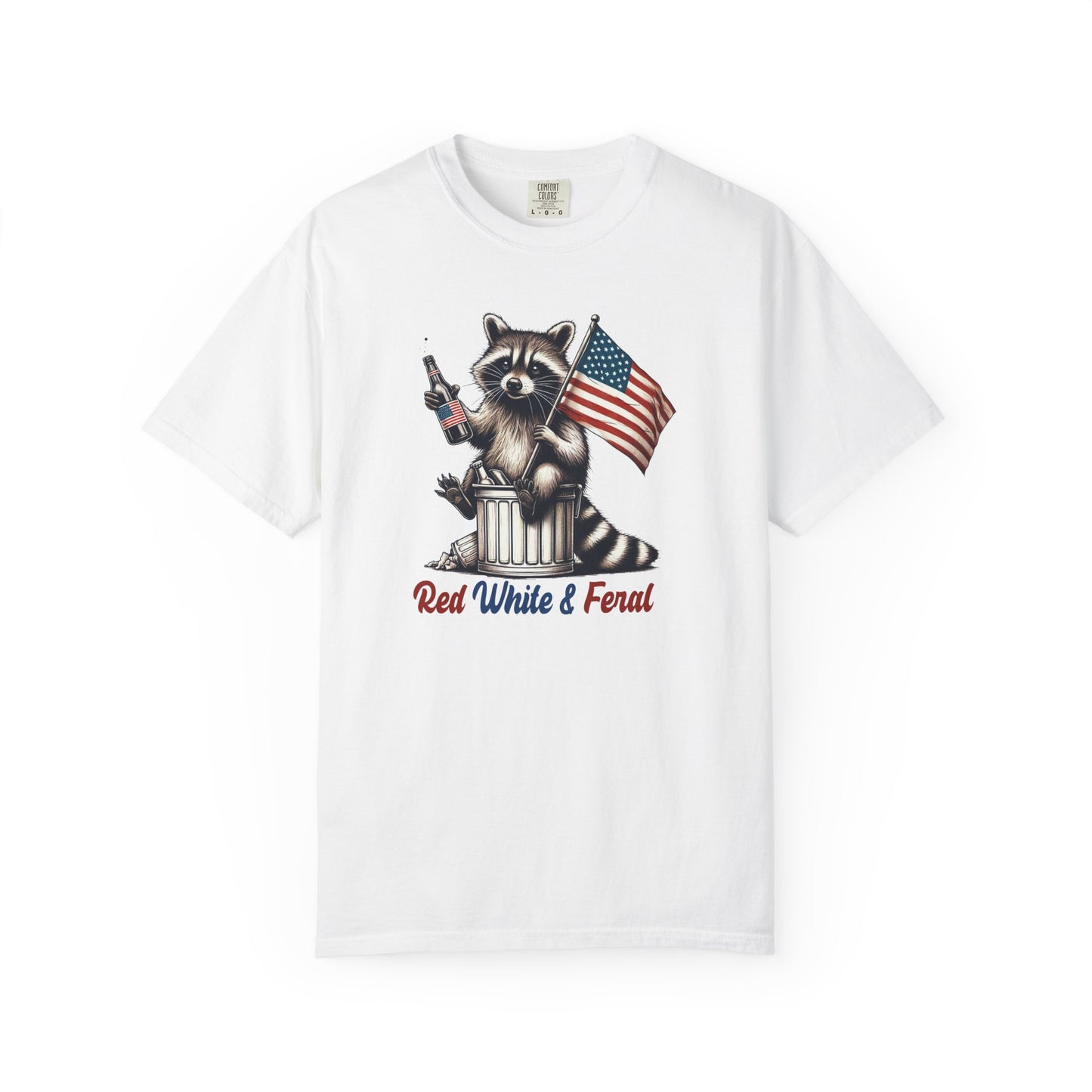 Patriotic Raccoon T-Shirt — "Red White & Feral" American Flag Graphic