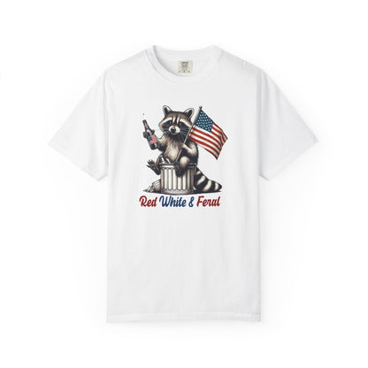 Patriotic Raccoon T-Shirt — "Red White & Feral" American Flag Graphic