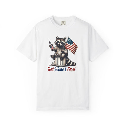 Patriotic Raccoon T-Shirt — "Red White & Feral" American Flag Graphic