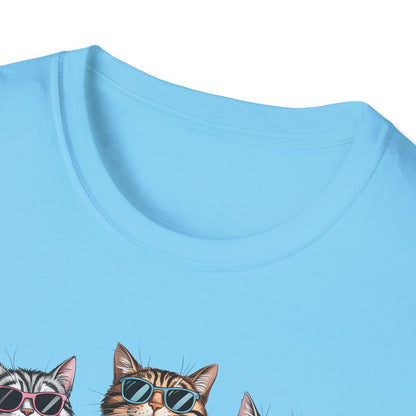 Funny Cats in Bathing Suits T-Shirt — Retro Trio Cat Beach Tee