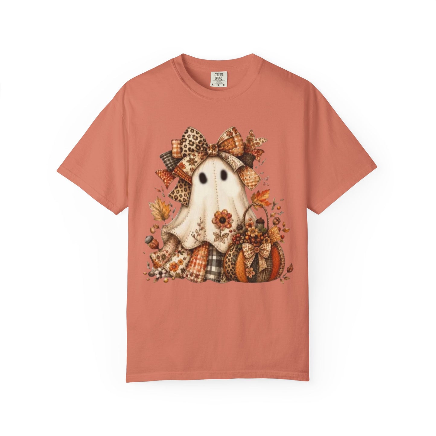 Cute Autumn Ghost T-Shirt — Fall Pumpkin & Plaid Halloween Tee