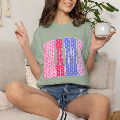 Mama Polka Dot Graphic T-Shirt — Pink & Purple Retro Mother's Day Tee