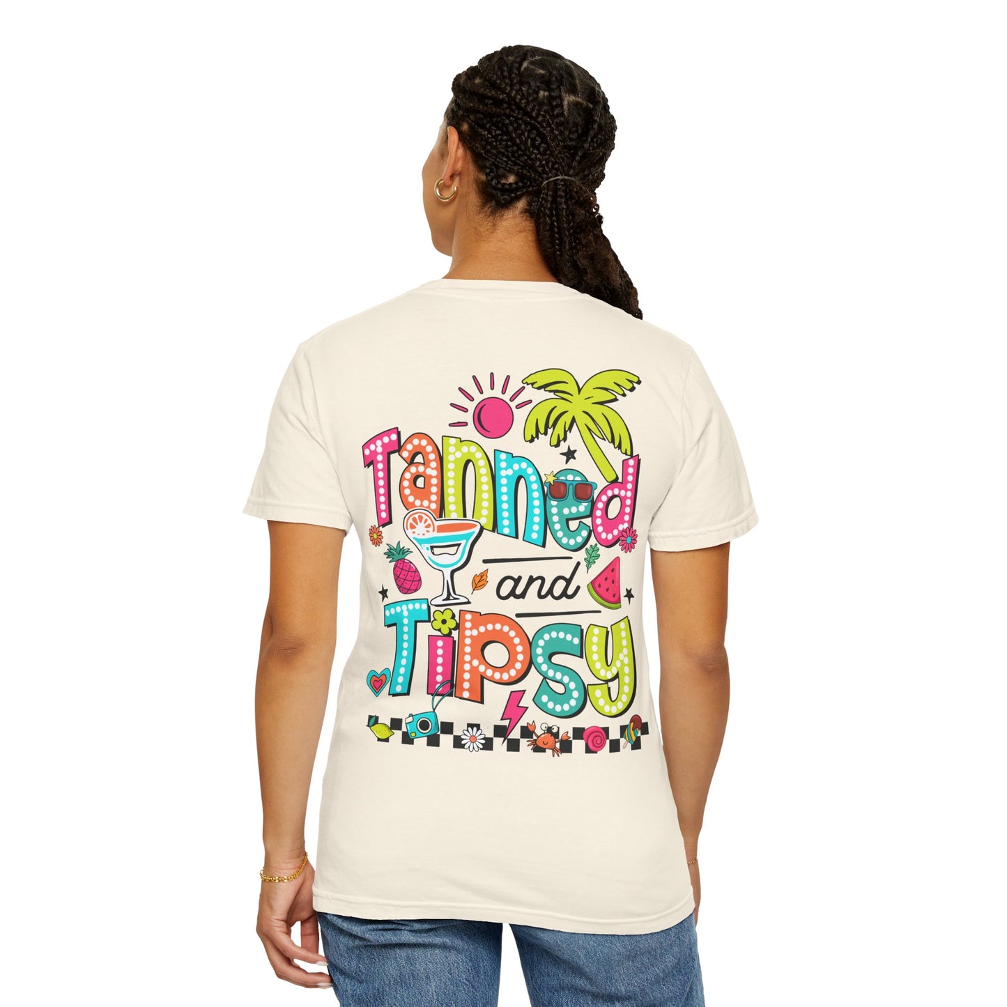 T-Shirt — "Tanned and Tipsy" Colorful Tropical Cocktail Tee