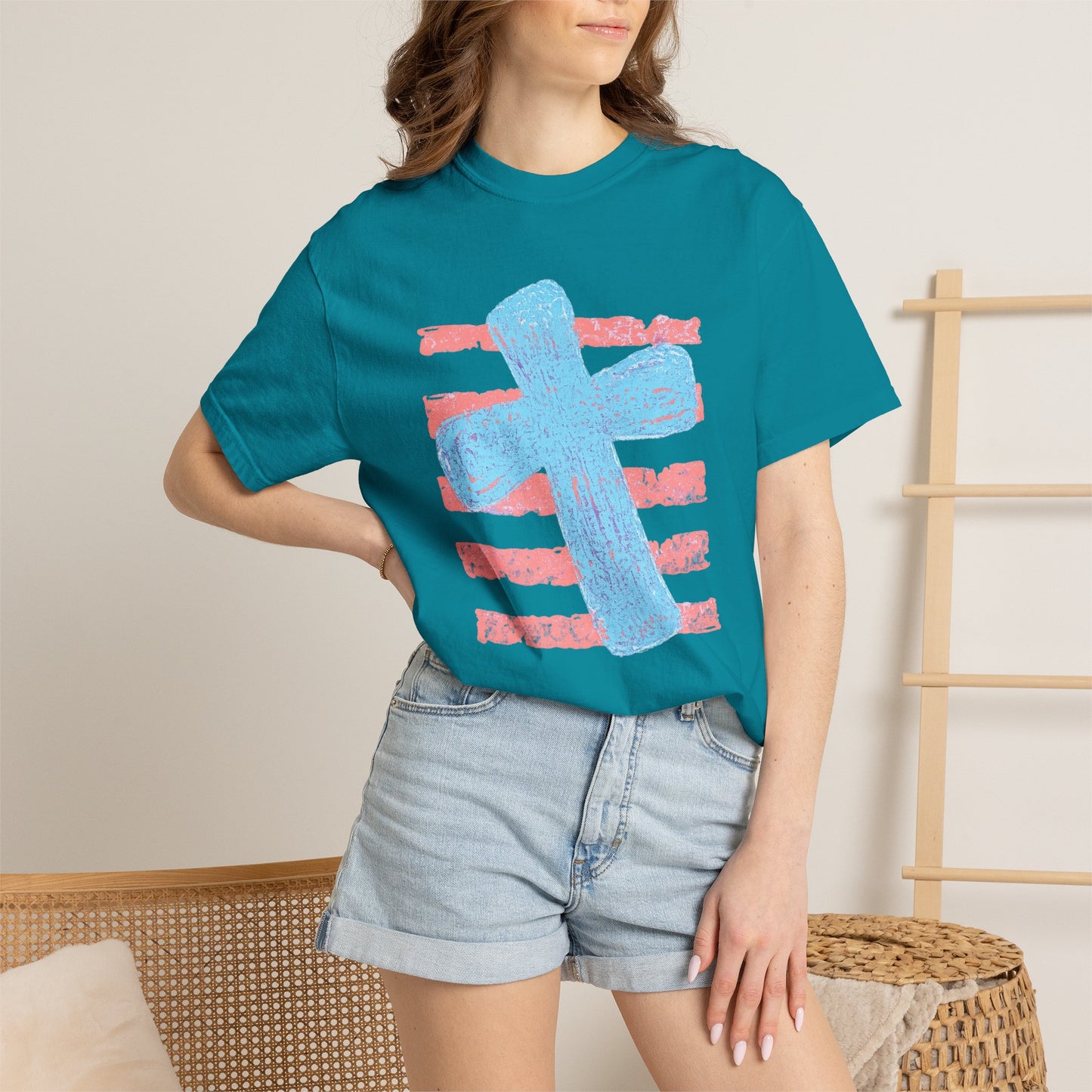 Cross & Stripes T-Shirt — Retro Coastal Church Graphic Tee