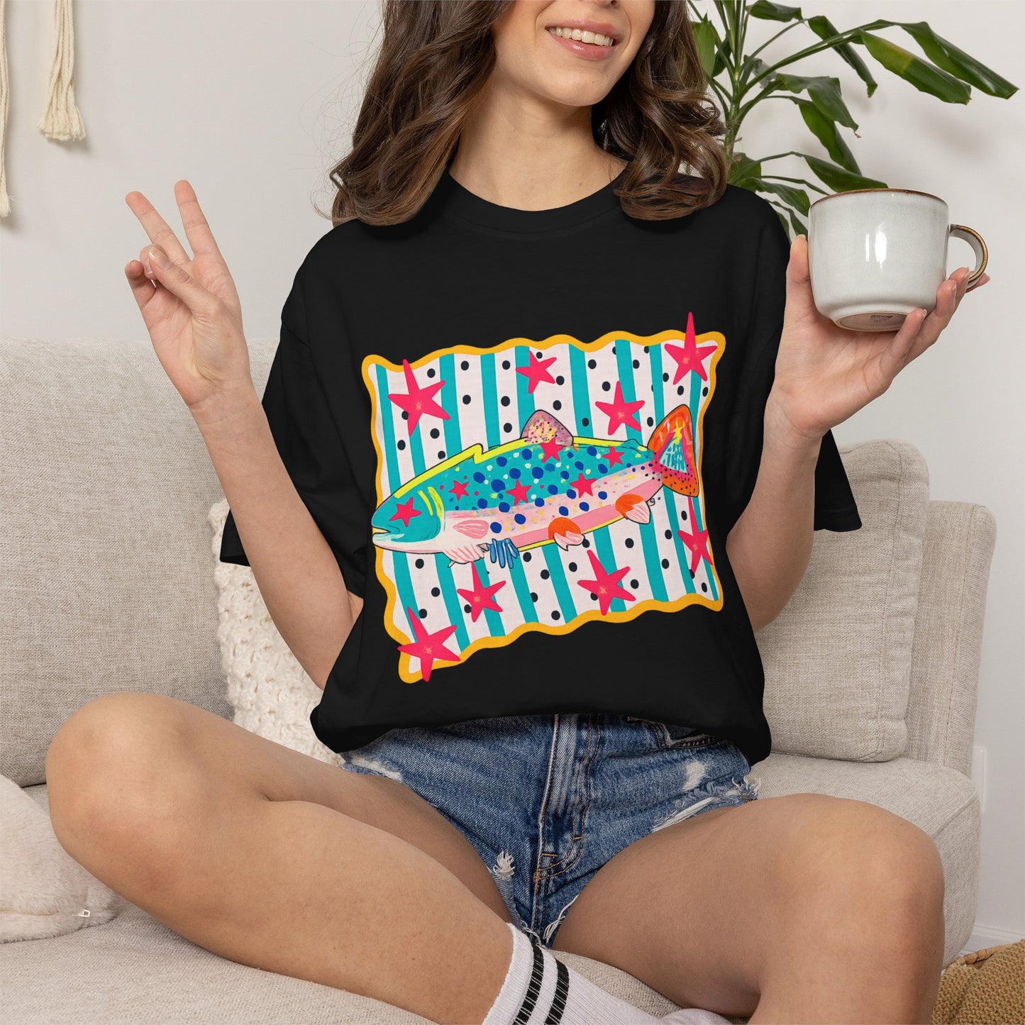 Fish Pattern T-Shirt — Colorful Retro Sea Life Graphic Tee