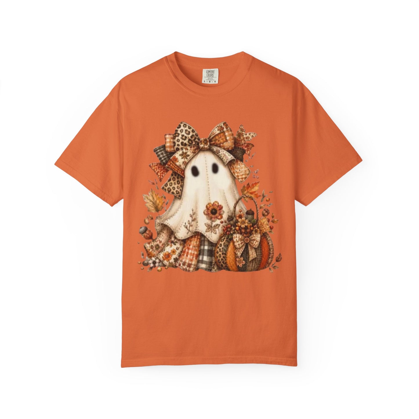 Cute Autumn Ghost T-Shirt — Fall Pumpkin & Plaid Halloween Tee