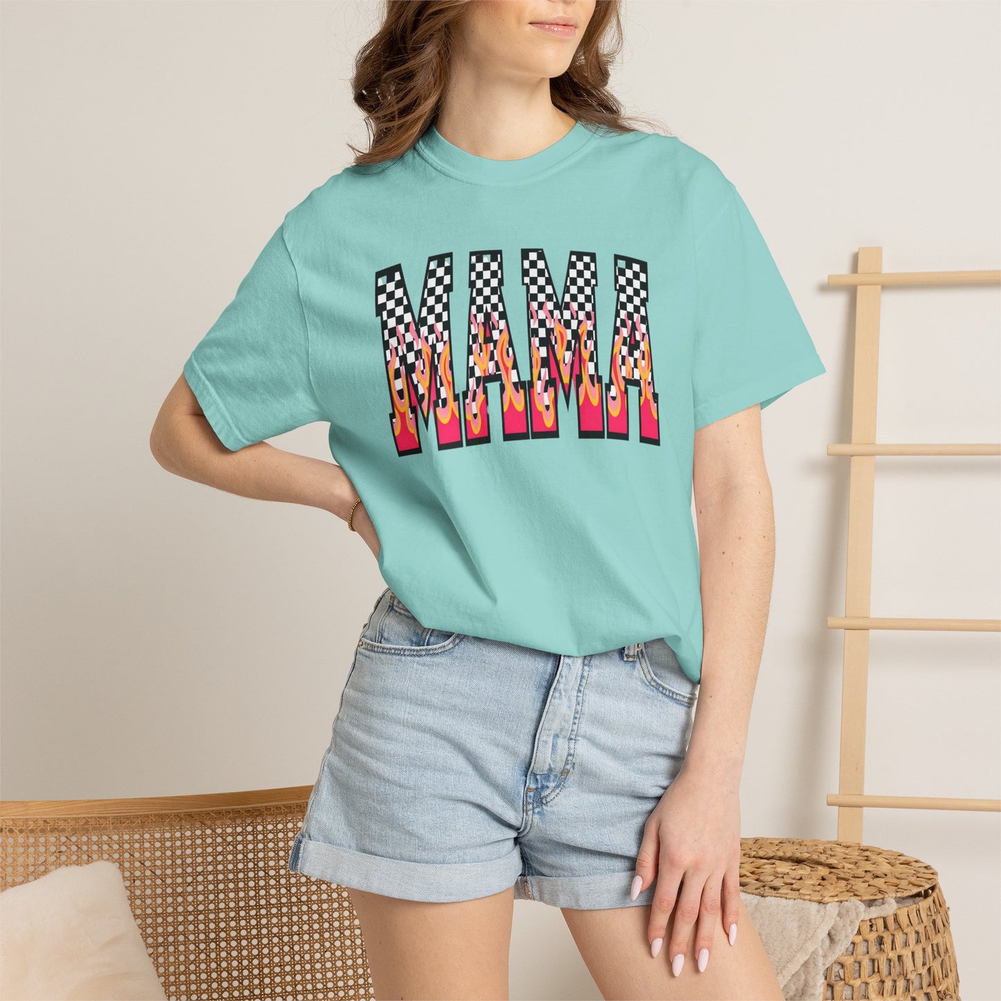 Mama Graphic T-Shirt — Checkerboard & Flame Retro Tee