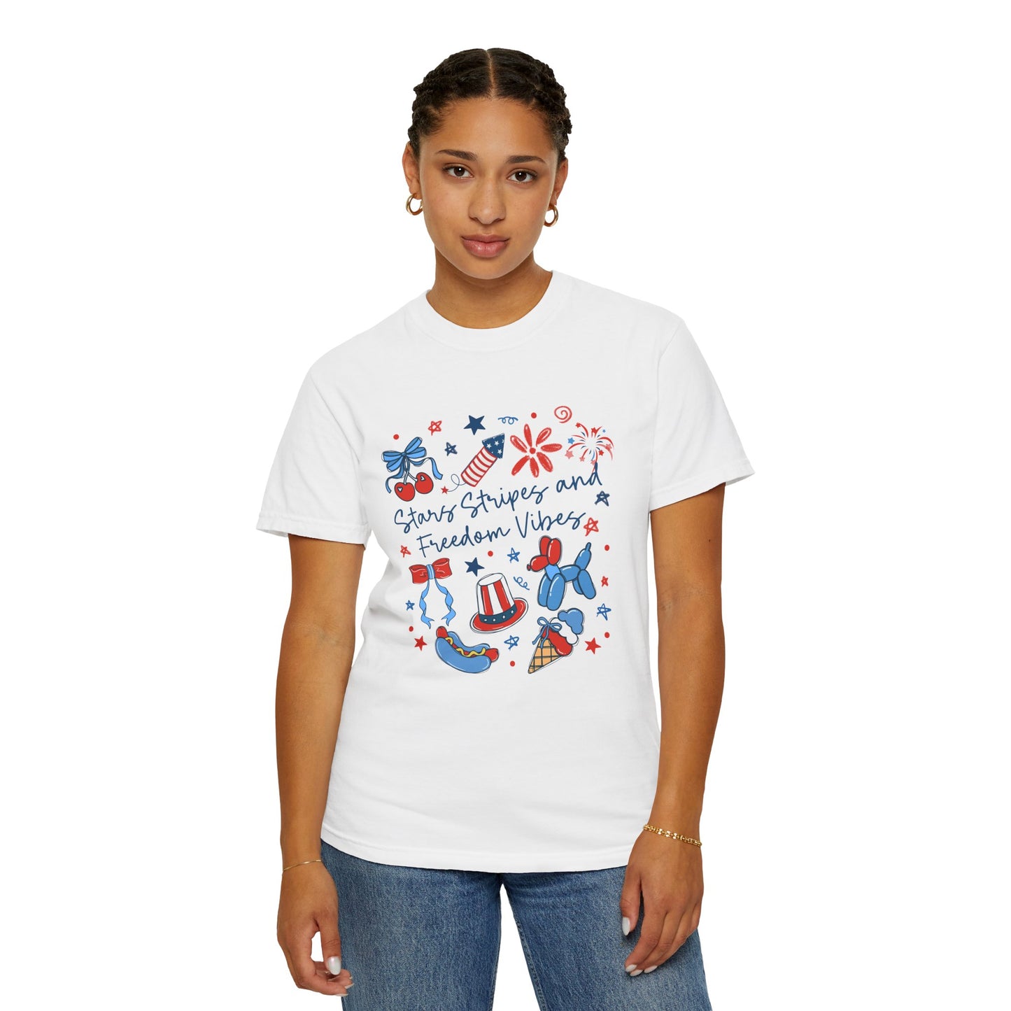 Patriotic 4th of July T-Shirt — "Stars, Stripes and Freedom Vibes" Graphic Tee