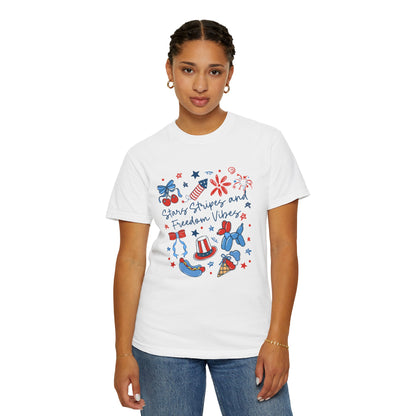 Patriotic 4th of July T-Shirt — "Stars, Stripes and Freedom Vibes" Graphic Tee