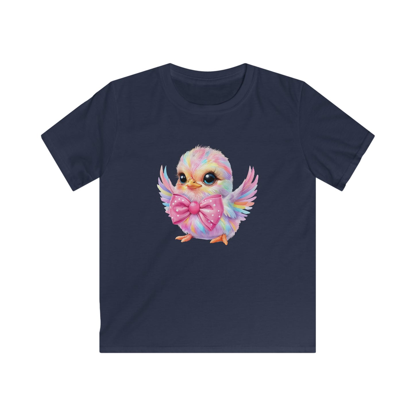 Kids Tee — Cute Pastel Chick with Bow | Adorable Rainbow Baby Bird Shirt for Toddlers