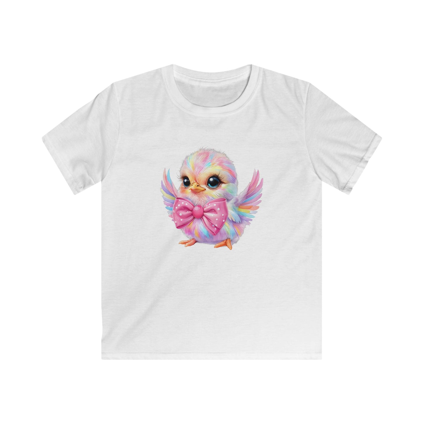 Kids Tee — Cute Pastel Chick with Bow | Adorable Rainbow Baby Bird Shirt for Toddlers