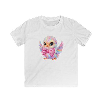 Kids Tee — Cute Pastel Chick with Bow | Adorable Rainbow Baby Bird Shirt for Toddlers