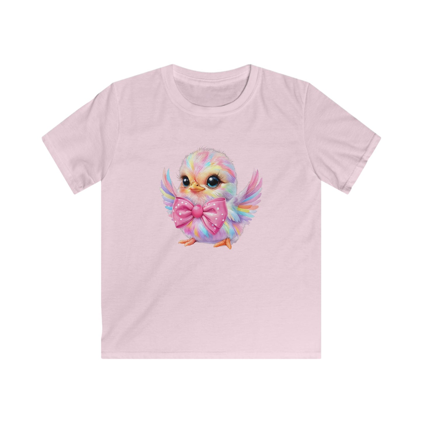 Kids Tee — Cute Pastel Chick with Bow | Adorable Rainbow Baby Bird Shirt for Toddlers