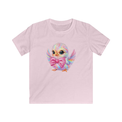 Kids Tee — Cute Pastel Chick with Bow | Adorable Rainbow Baby Bird Shirt for Toddlers