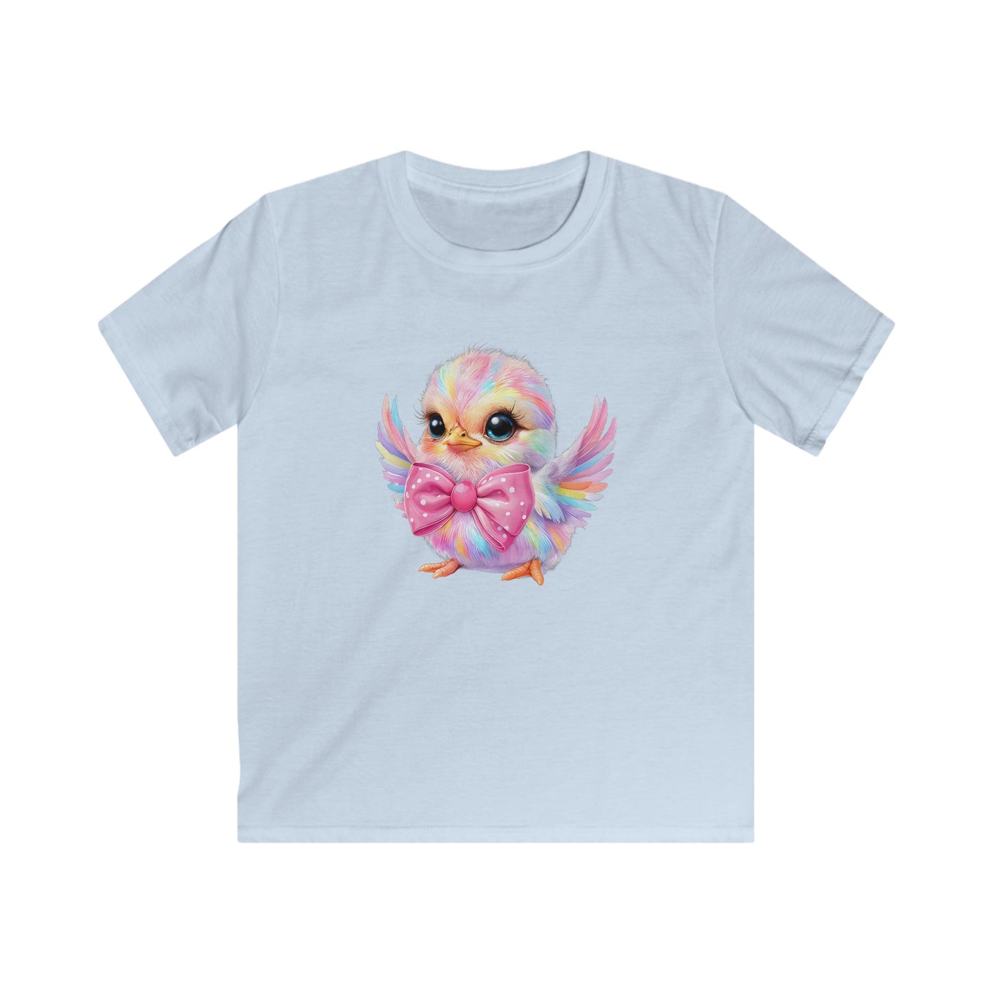 Kids Tee — Cute Pastel Chick with Bow | Adorable Rainbow Baby Bird Shirt for Toddlers