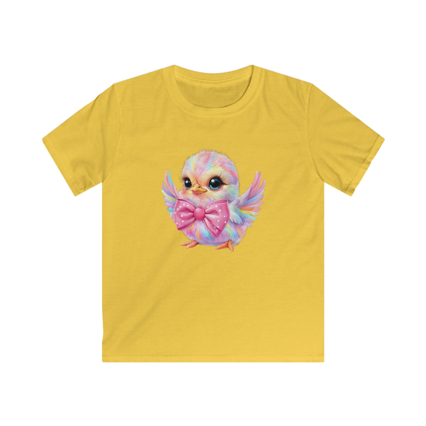 Kids Tee — Cute Pastel Chick with Bow | Adorable Rainbow Baby Bird Shirt for Toddlers