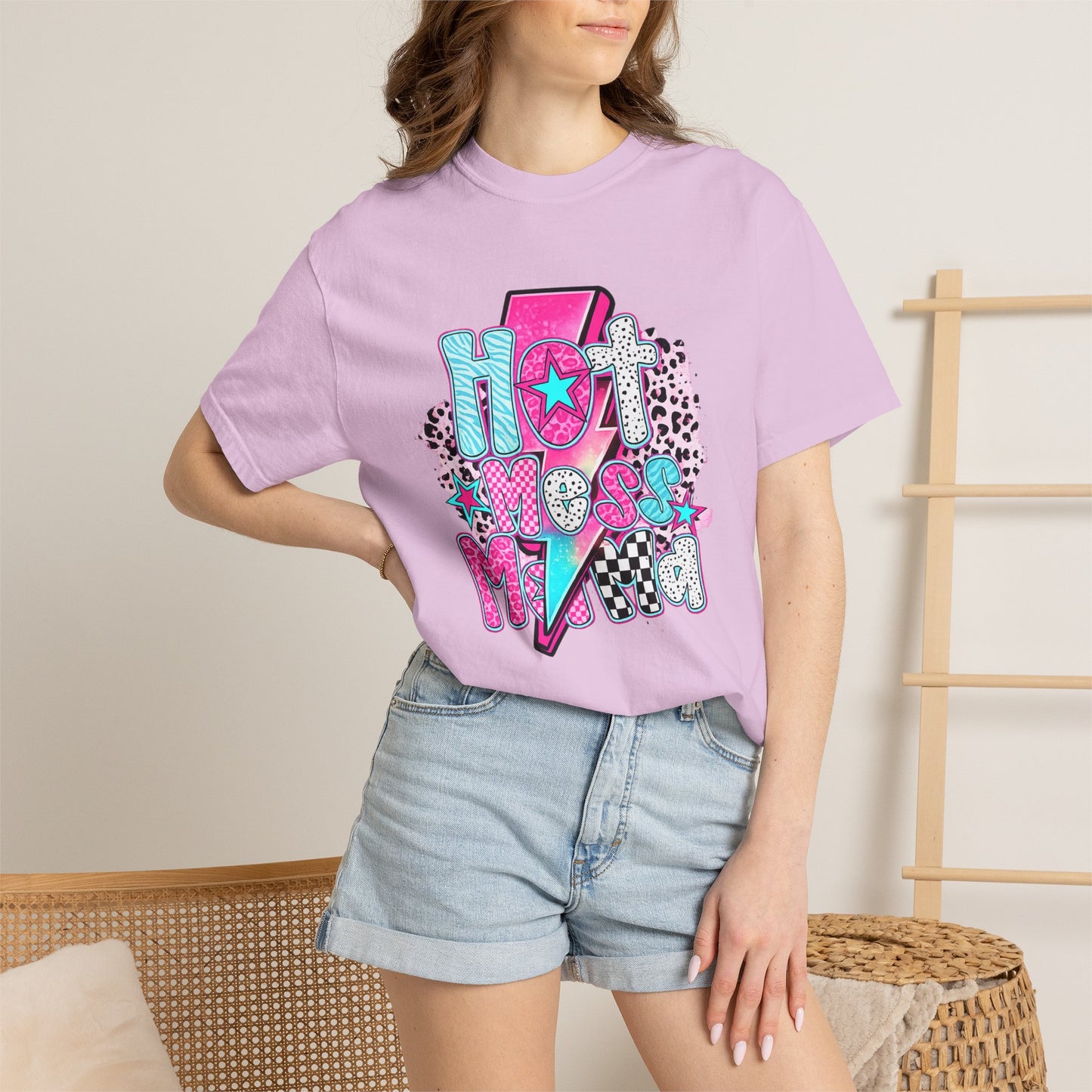 Retro Hot Mess Mama T-Shirt — Pink Lightning Graphic Tee