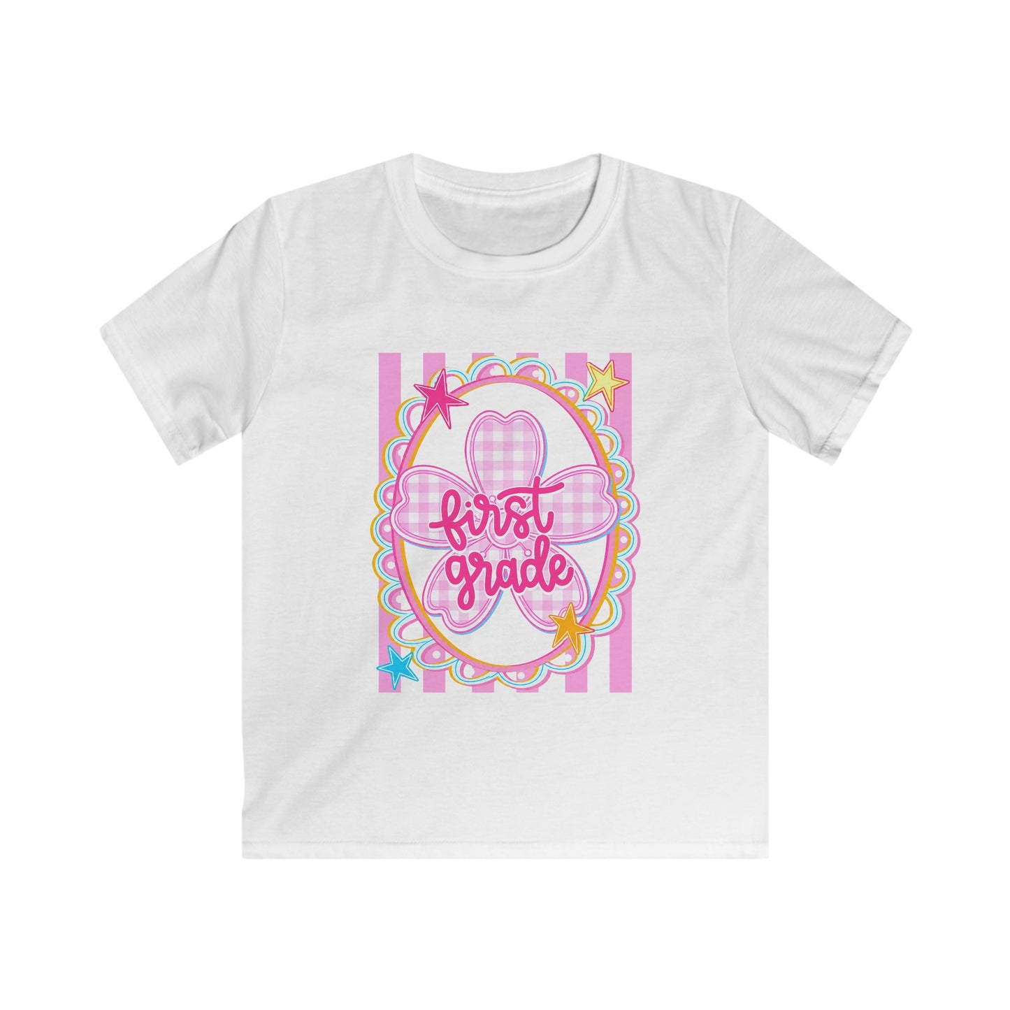 First Grade Kids T‑Shirt — Pink Bow Back-to-School Tee