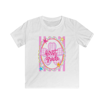 First Grade Kids T‑Shirt — Pink Bow Back-to-School Tee