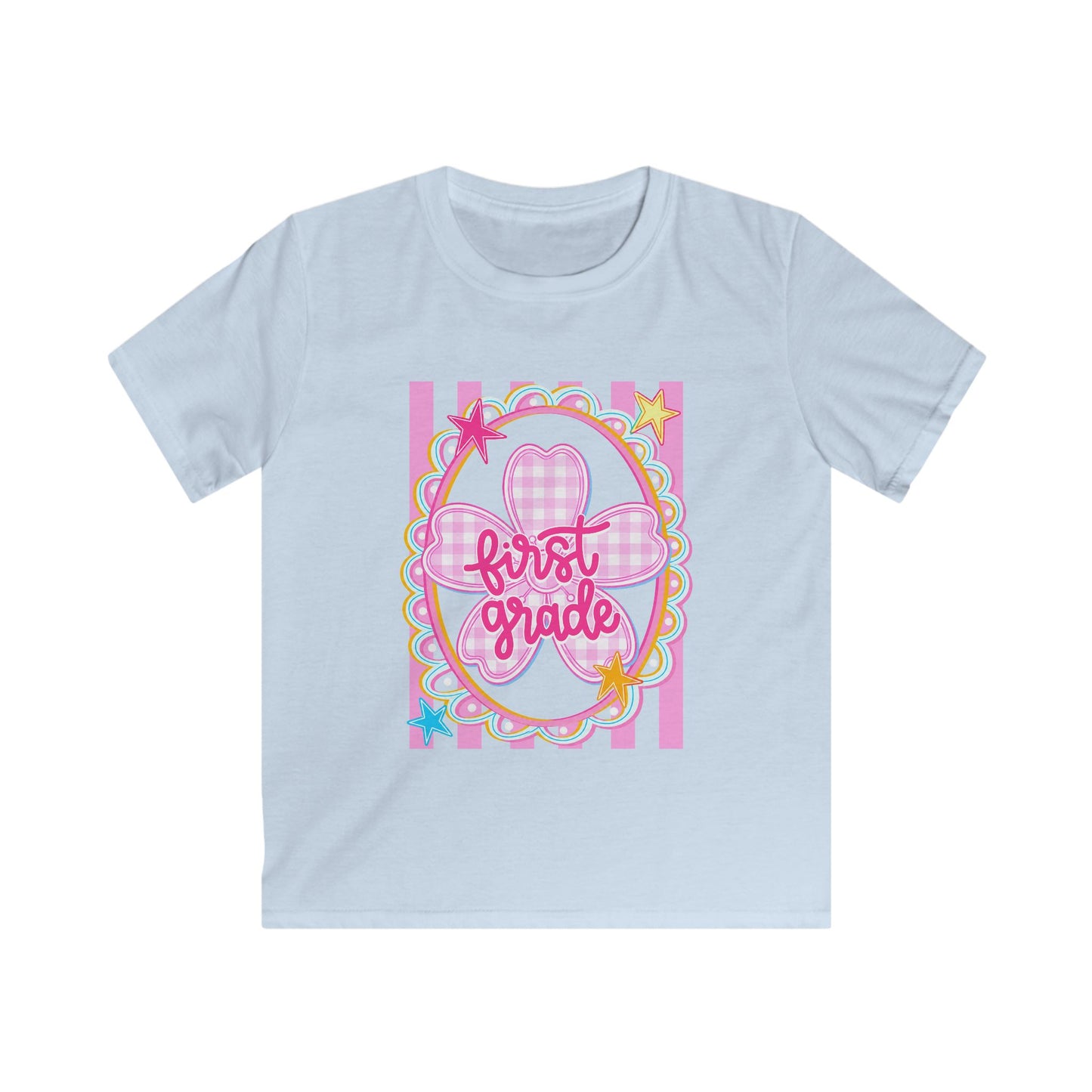 First Grade Kids T‑Shirt — Pink Bow Back-to-School Tee