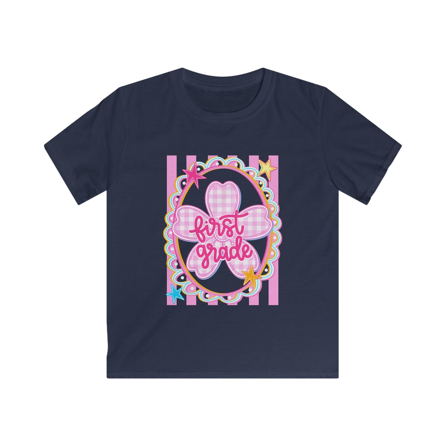 First Grade Kids T‑Shirt — Pink Bow Back-to-School Tee