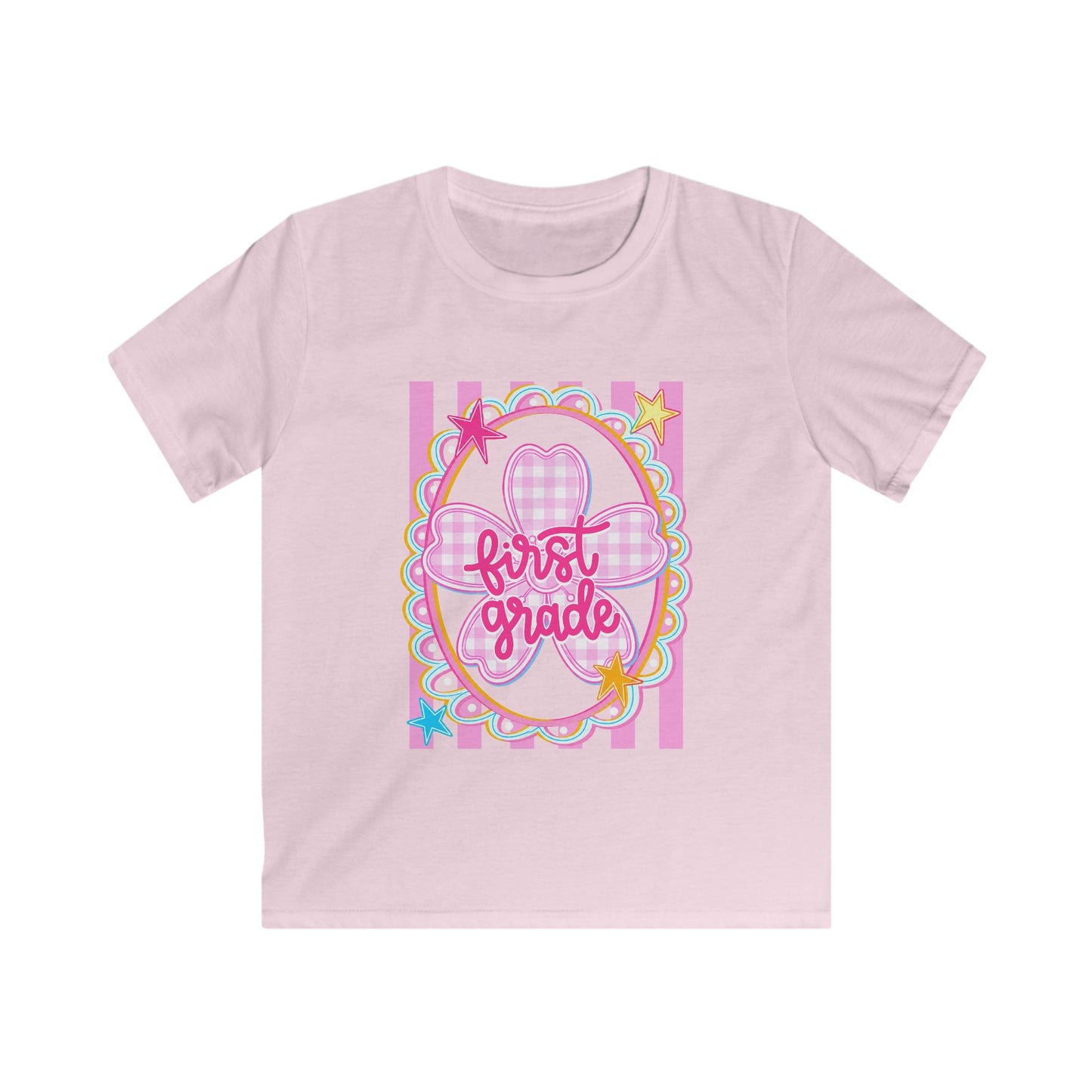 First Grade Kids T‑Shirt — Pink Bow Back-to-School Tee