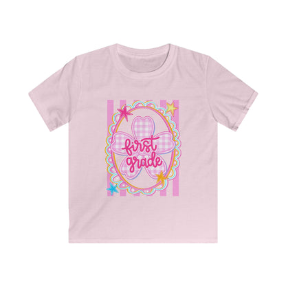 First Grade Kids T‑Shirt — Pink Bow Back-to-School Tee