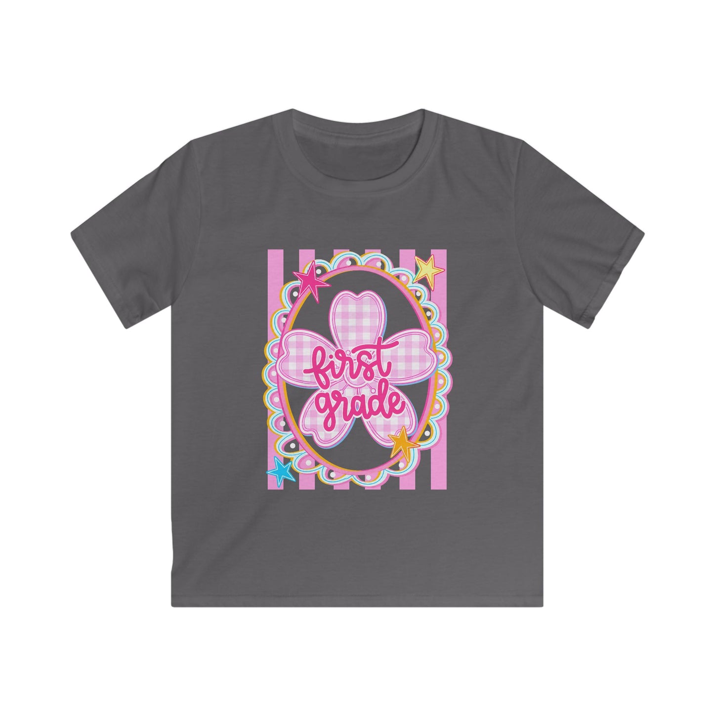 First Grade Kids T‑Shirt — Pink Bow Back-to-School Tee