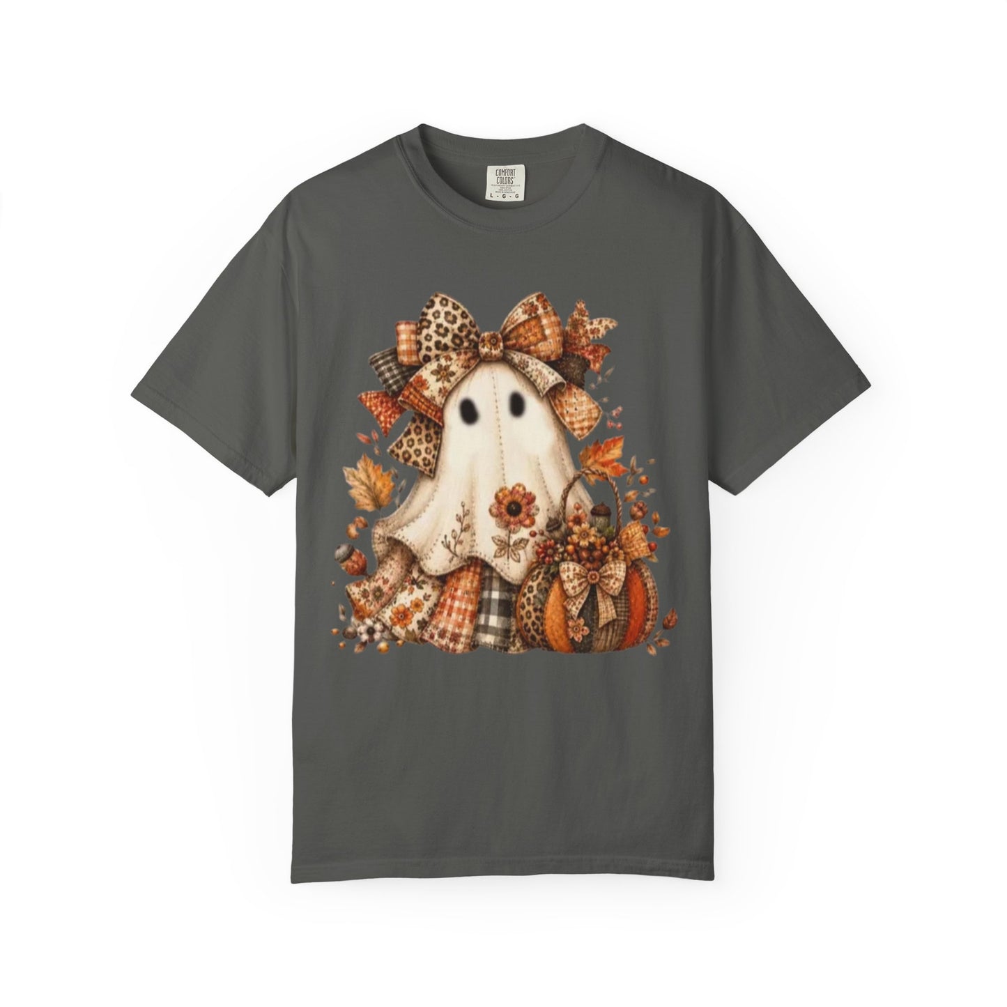 Cute Autumn Ghost T-Shirt — Fall Pumpkin & Plaid Halloween Tee