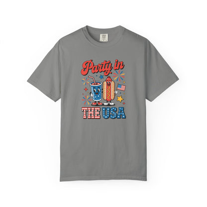 Party in the USA T-Shirt — 4th of July Hot Dog & Soda Graphic Tee