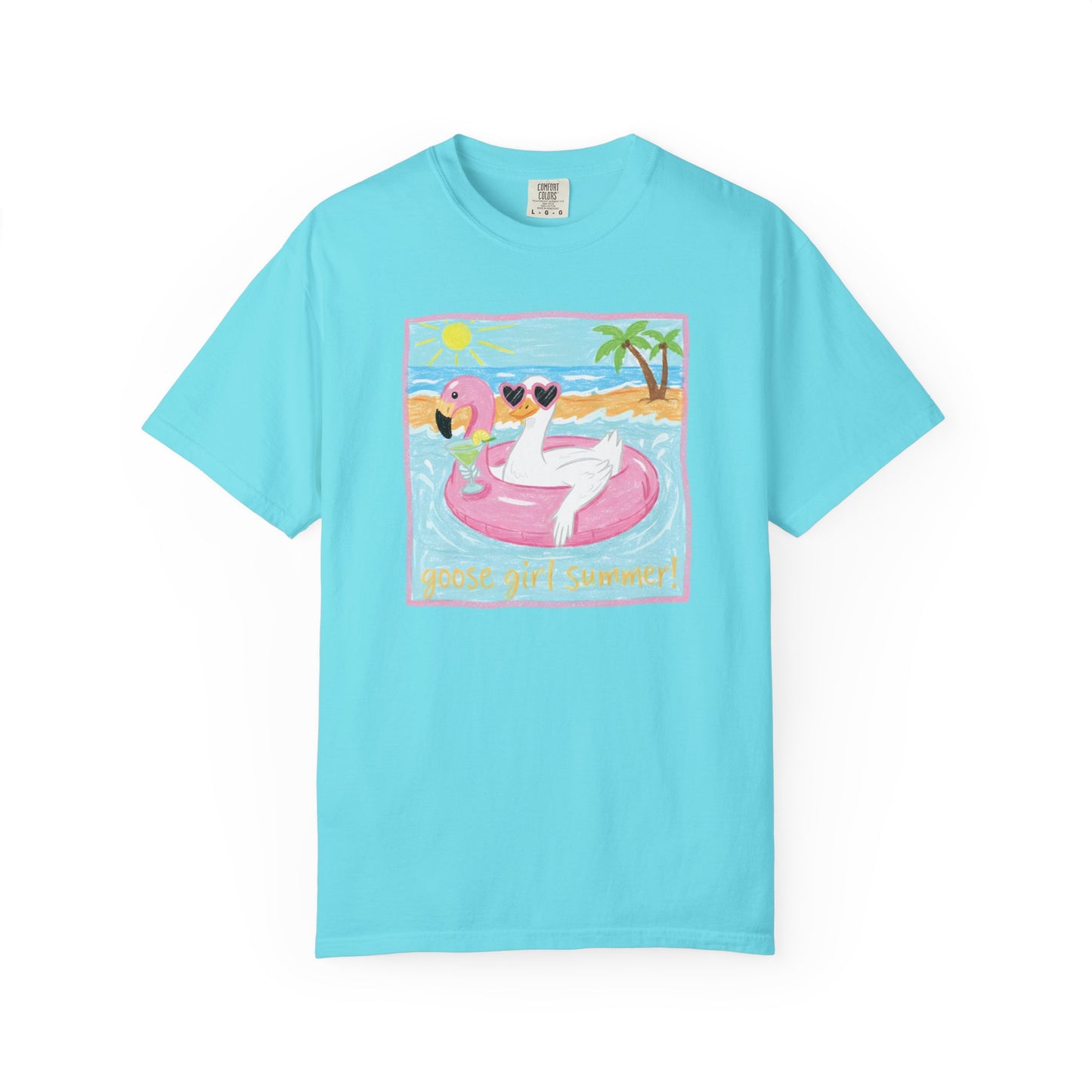 Summer Flamingo Pool Float T-Shirt – ‘Good Vibes & Sunshine’ Beach Tee