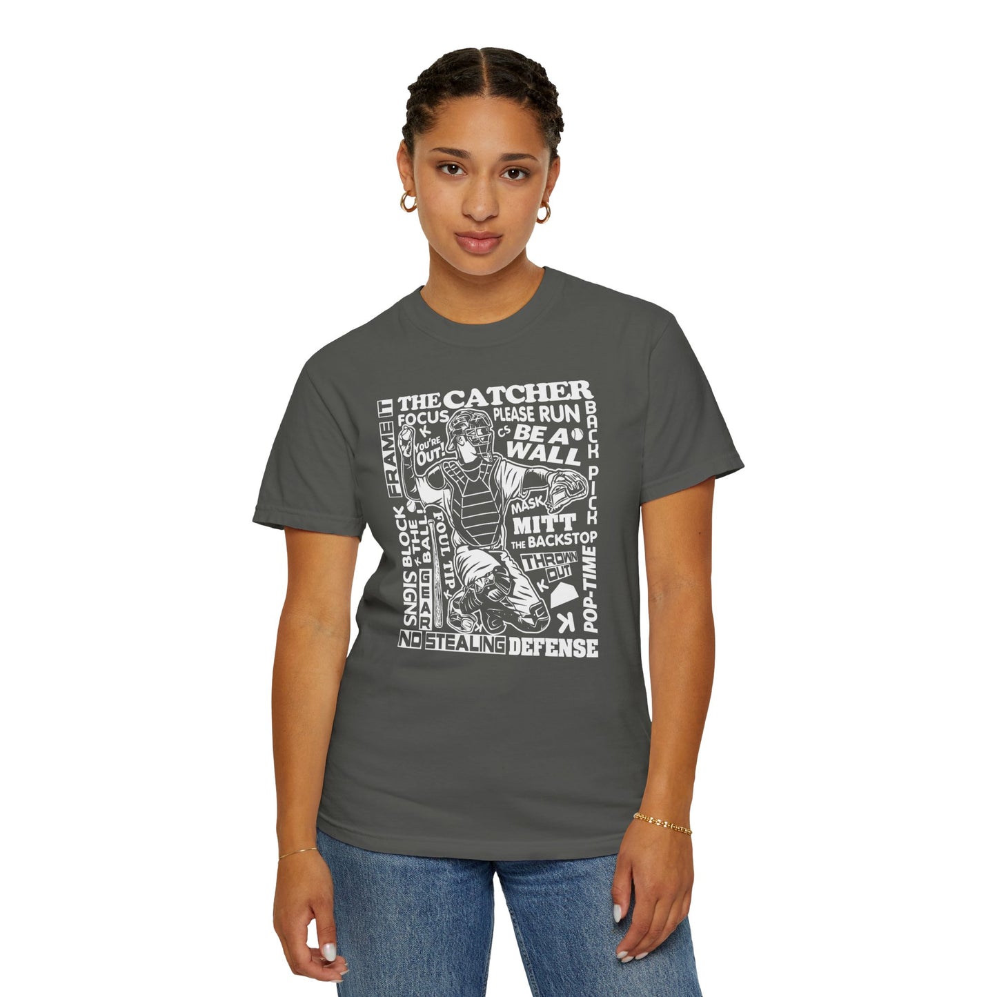 Catcher Graphic T-Shirt — Vintage-Inspired Baseball Catcher Design