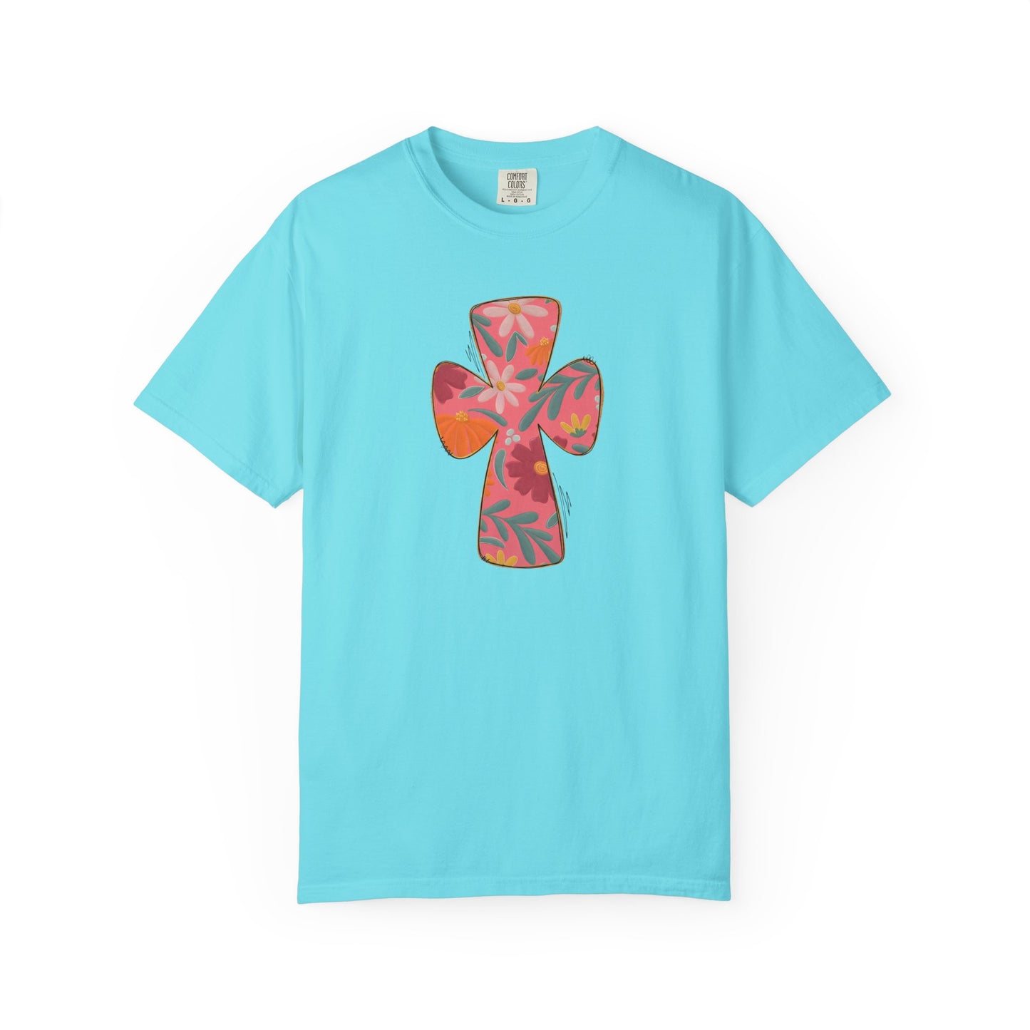 Floral Cross T-Shirt — Tropical Flower Graphic Tee