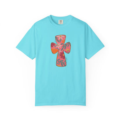 Floral Cross T-Shirt — Tropical Flower Graphic Tee