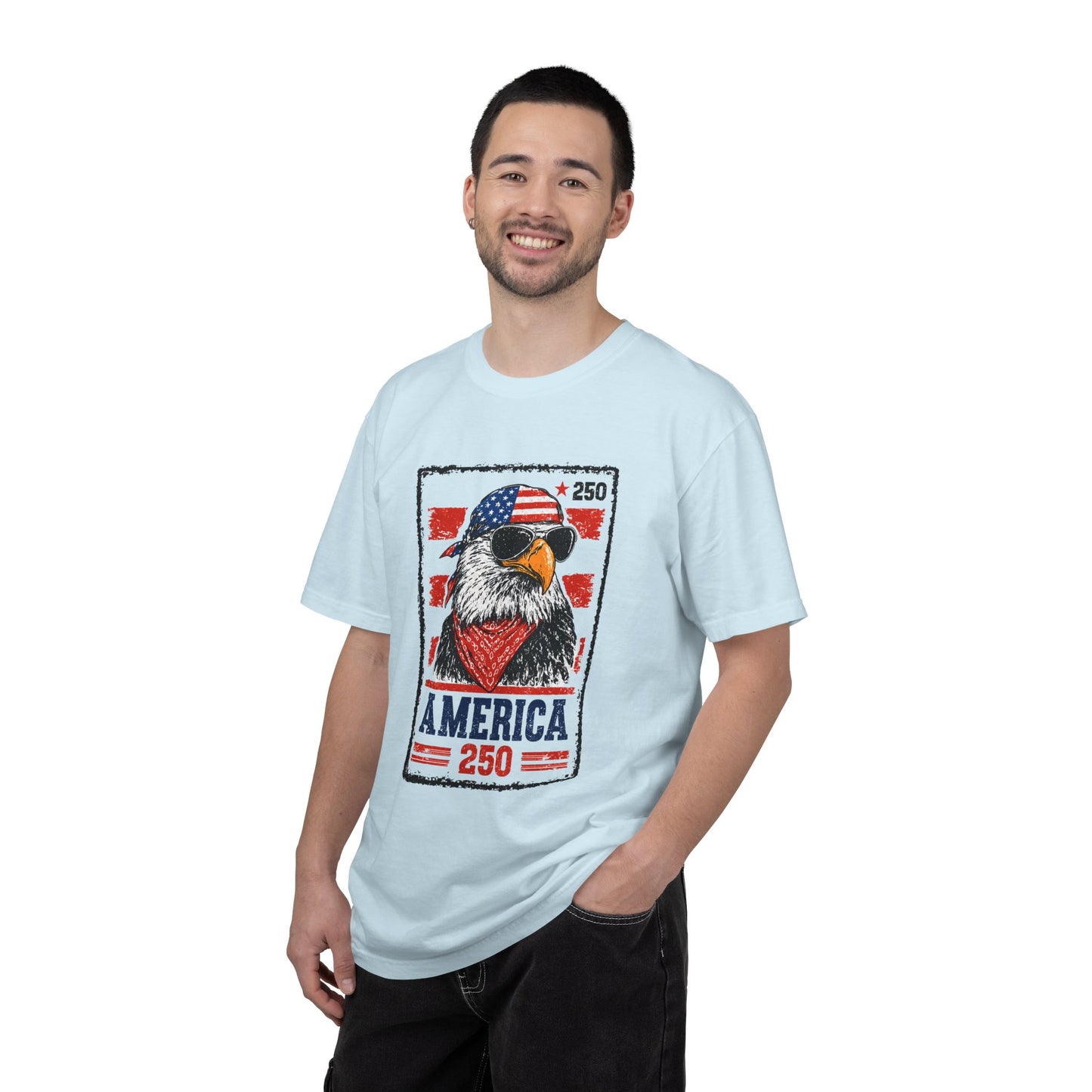 America 250 Eagle T-Shirt — Patriotic USA Flag Stamp Design