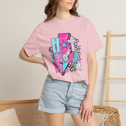 Retro Hot Mess Mama T-Shirt — Pink Lightning Graphic Tee