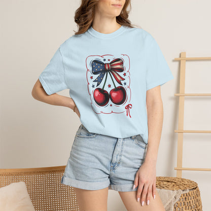 American Flag Cherry T-Shirt — Patriotic Bow Cherry Graphic Tee